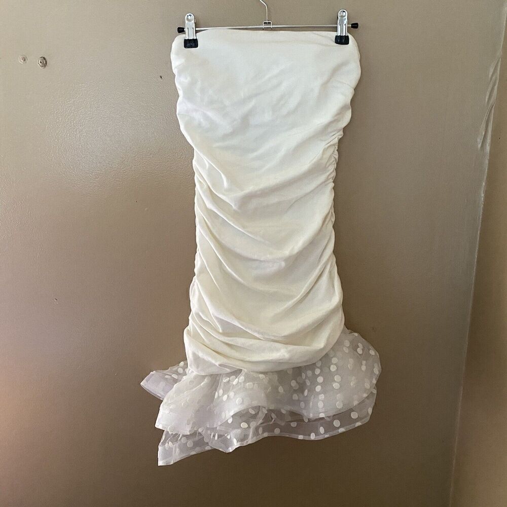 NBD Alice Mini Strapless Tulle Polka Ruched Dress White SZ XXS Revolve NWT $238 - Picture 9 of 12